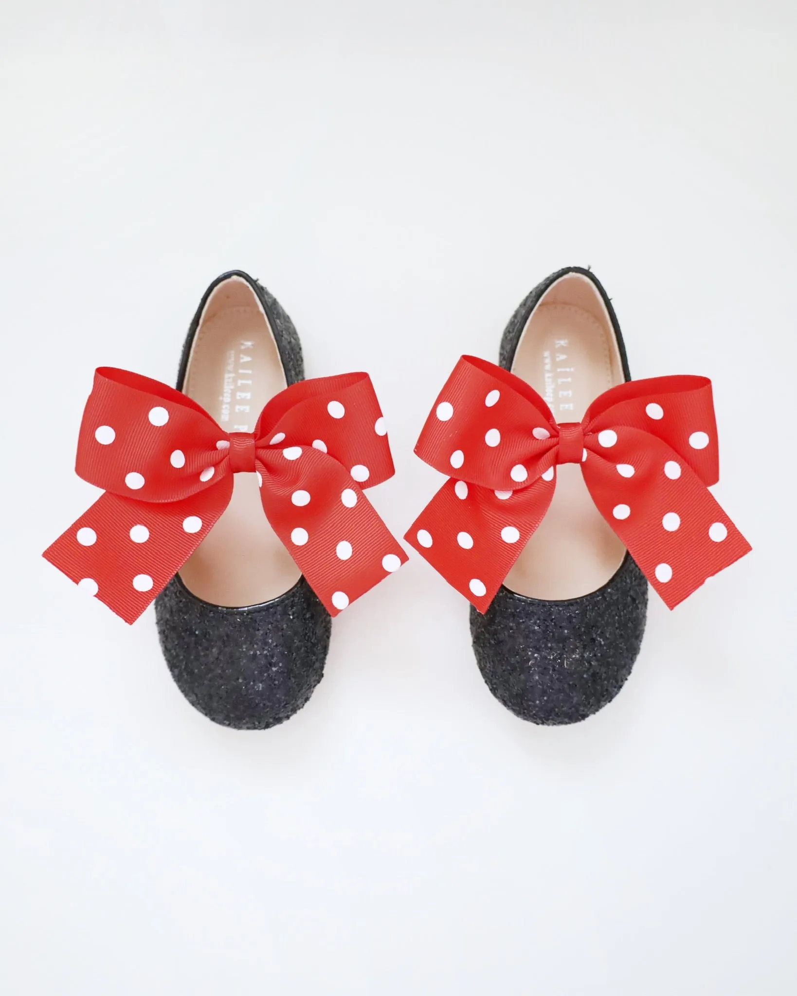 Black Rock Glitter Mary Jane with Red Polka Dot Grosgrain Bow