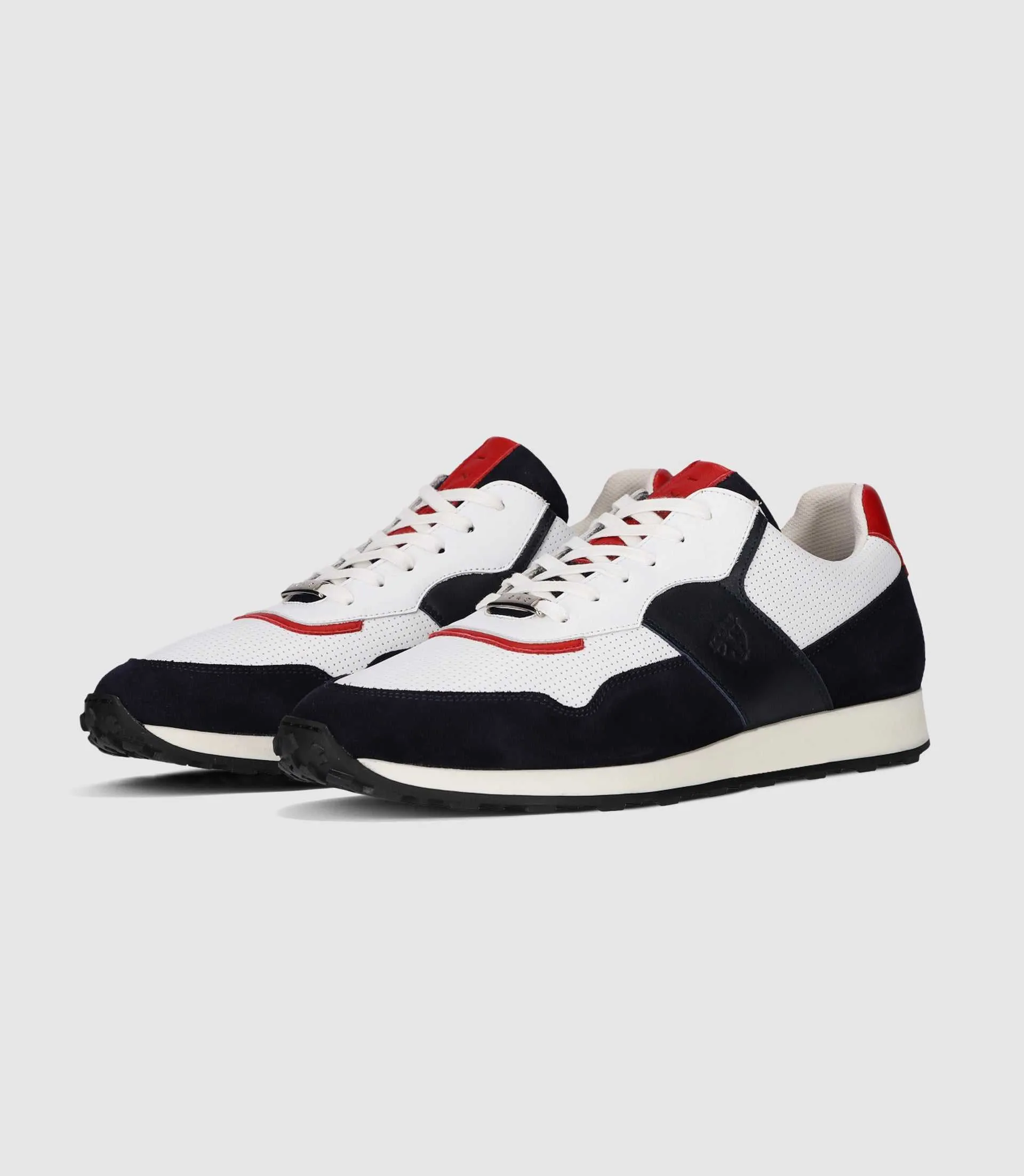 Sneakers en cuir marine blanche et rouge ENZO